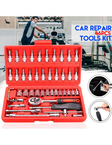 Juego de Herramientas con Matraca y Dados de Precisión, Kit de Llave de Trinquete Reversible con Puntas Intercambiables y Extensión, Estuche Organizador Mecánico para Mantenimiento Automotriz y Hogar